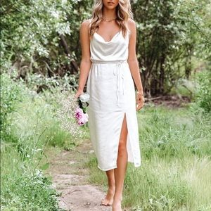 VICI Delicate Heart Satin Slip Midi Dress - White - Size Large (only worn once)